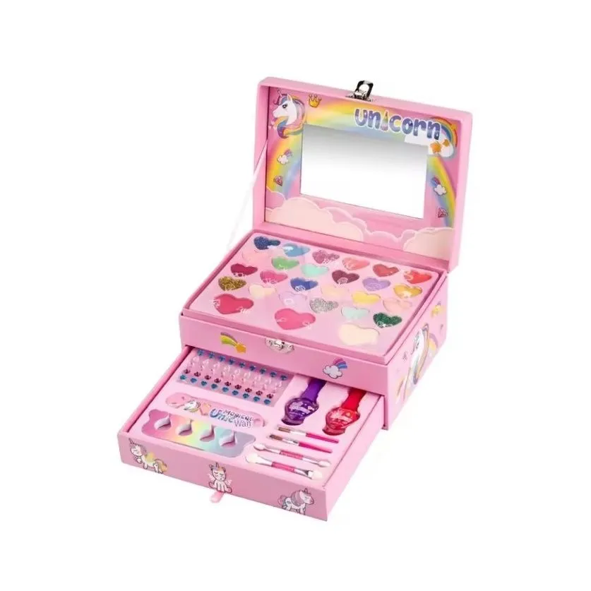Non Toxic Makeup Kit for Girls Real Cosmetic Kit with all Accessories -Pink