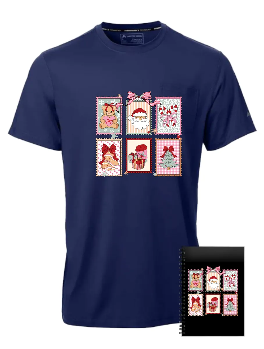 Christmas Postage Theme Navy T-shirt Festive Gift 402