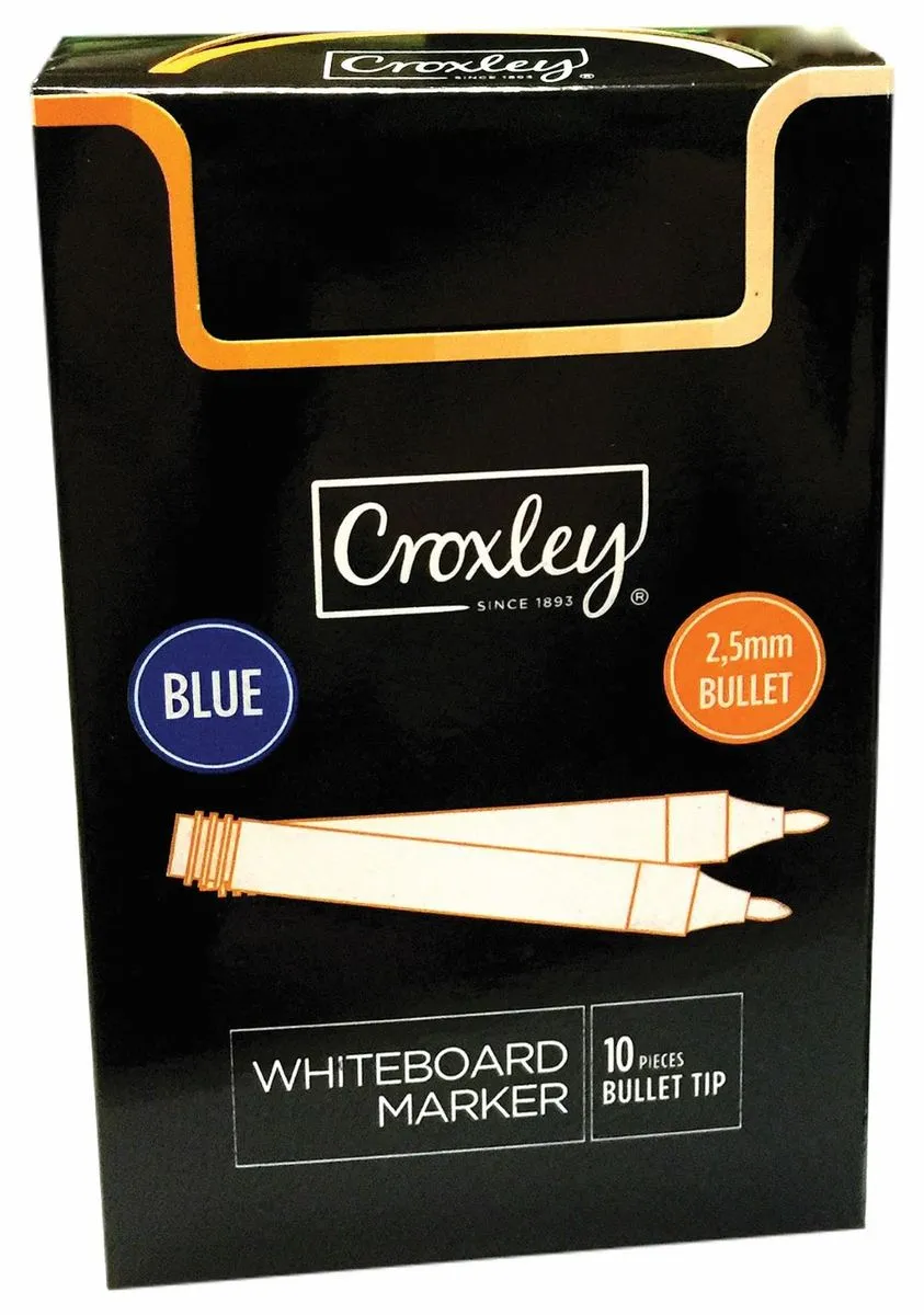 CROXLEY Whiteboard Makers Bullet Box of 10's - Blue