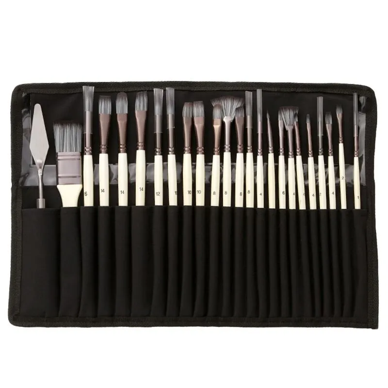 Paint Brush Set with Canvas Bag (24 Brushes)