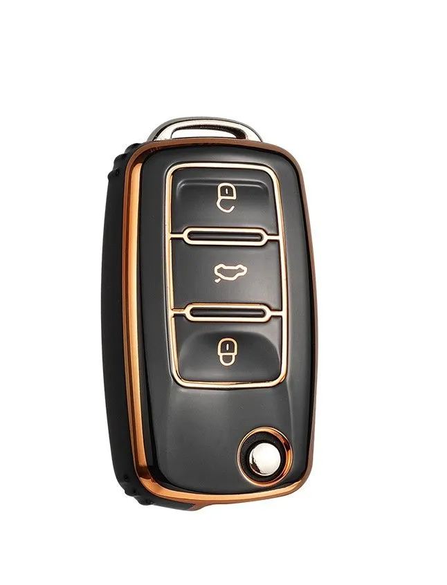 Premium TPU key cover - black and gold compatible with VW Golf/Polo/Jetta