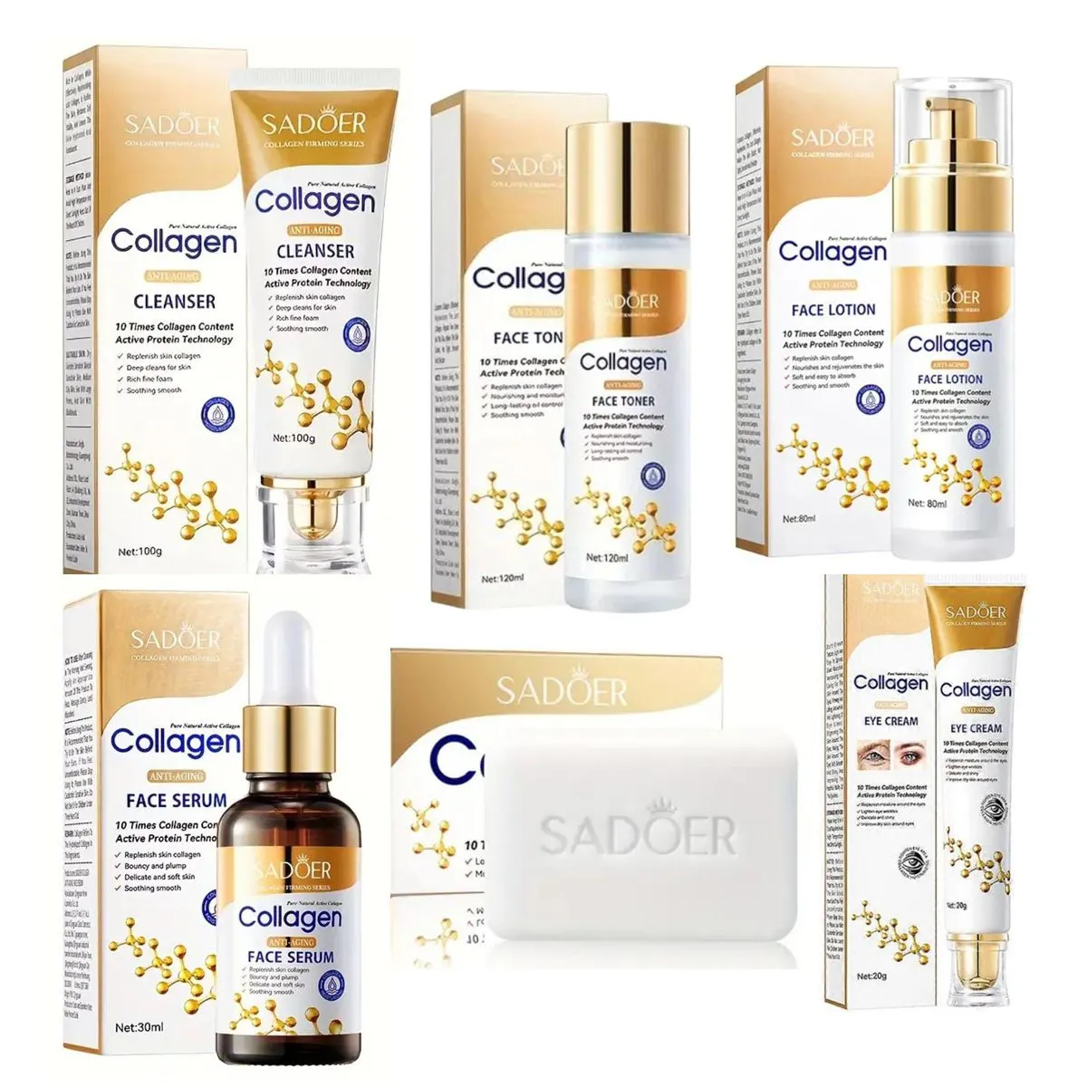 Sadoer Collagen Anti-Aging Skincare Set, Facial Treatment Kit