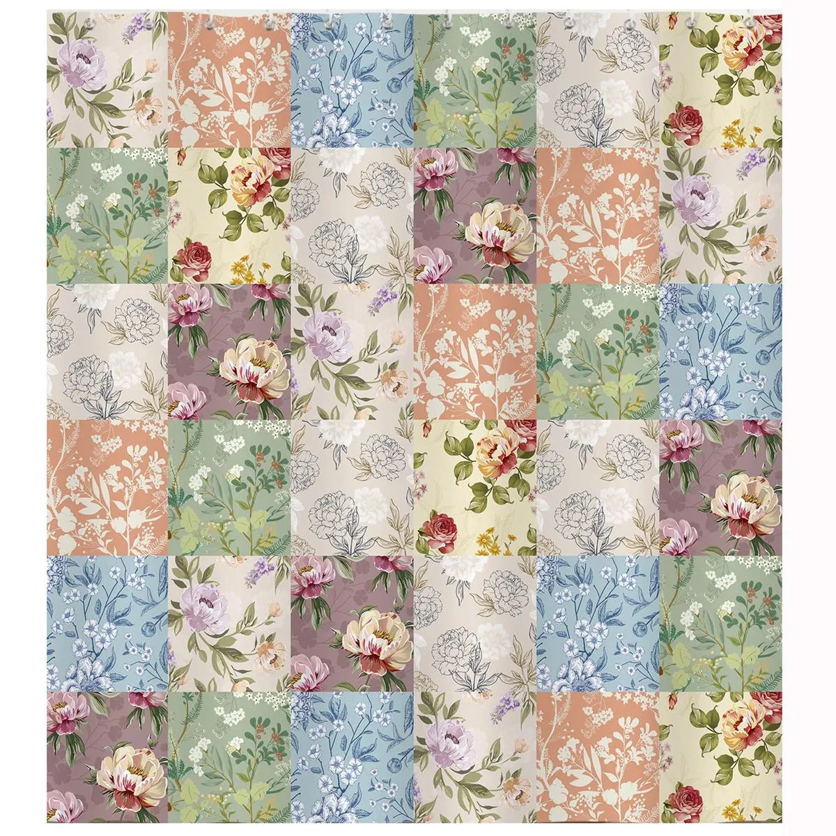 MEBUPOL Boho Floral Shower Curtain, Pink Floral Patchwork Bathroom Curtain