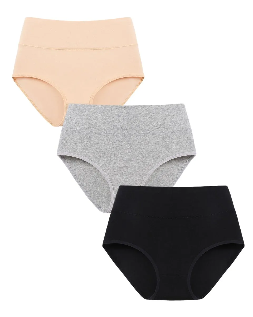 Women's Cotton Underwear High Waisted Panties Full Coverage Briefs Pack 3