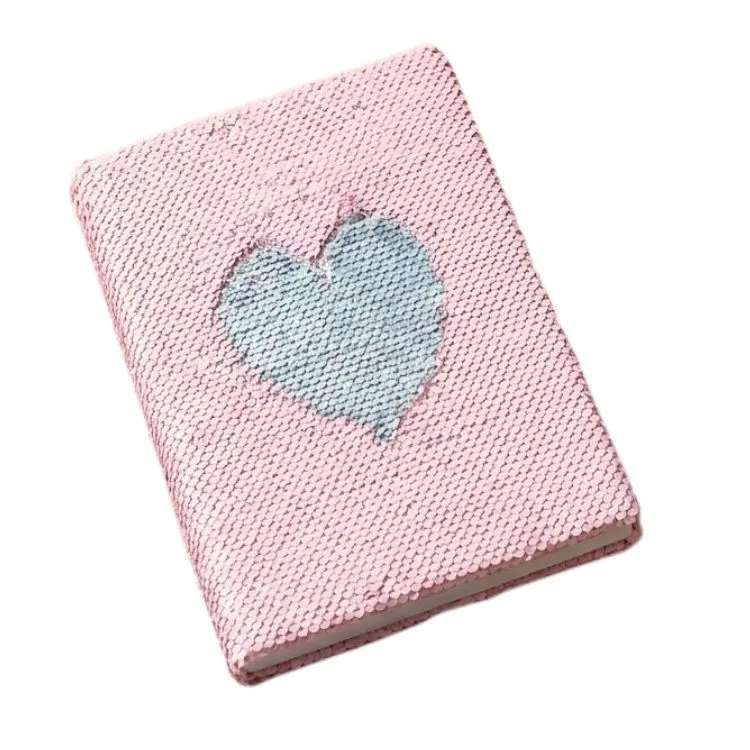 Reversible Flip Sequin Girls Journal Dairy Writing Notebook - Light Pink