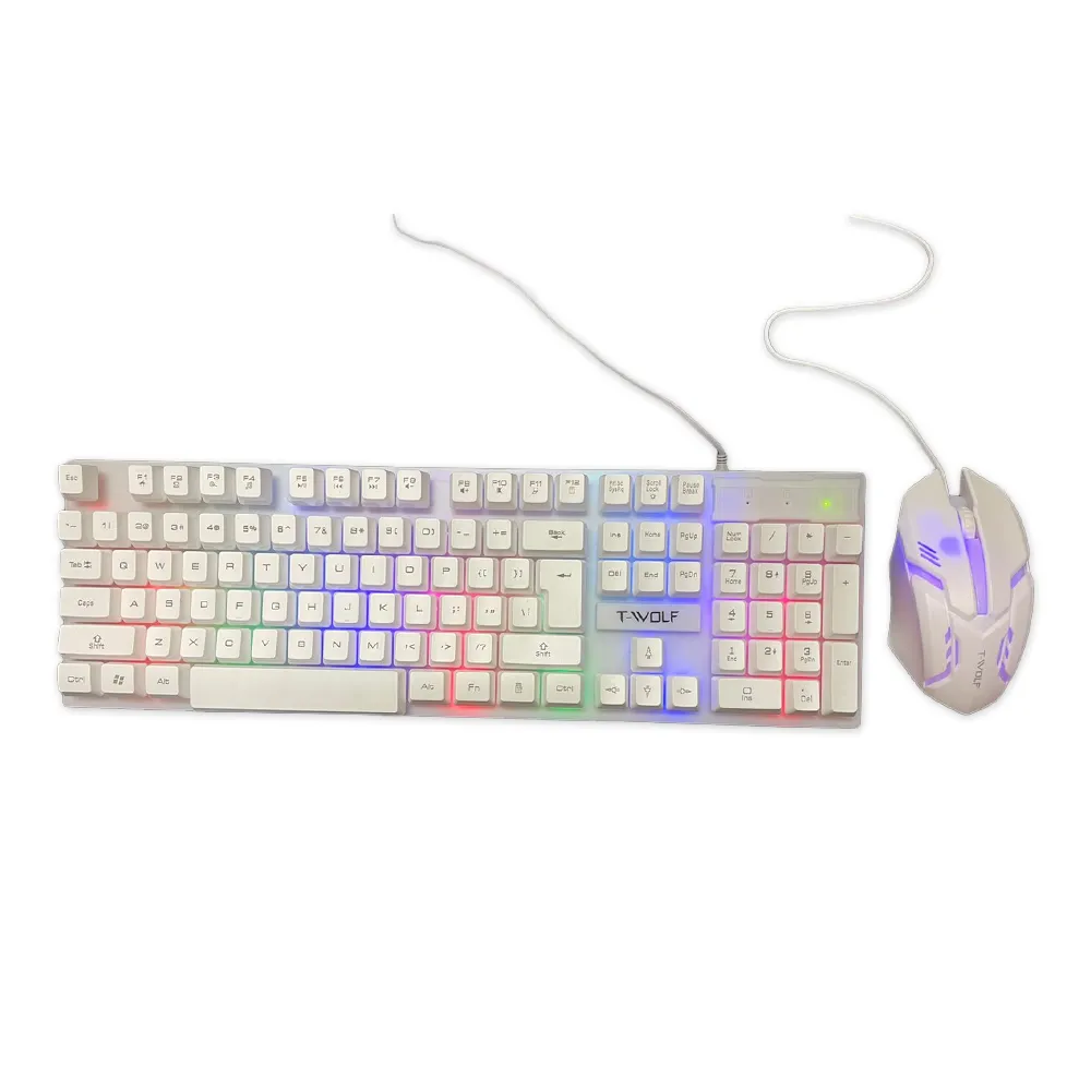 T-Wolf Rainbow Backlit Gaming White Keyboard and Mouse set GG-TF-200