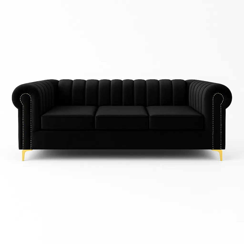 Latina 3 Seater Stripe Couch - Black