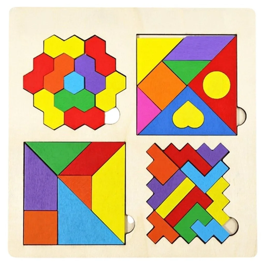 Wooden Tangram Puzzle Board For Kids - Multicolour