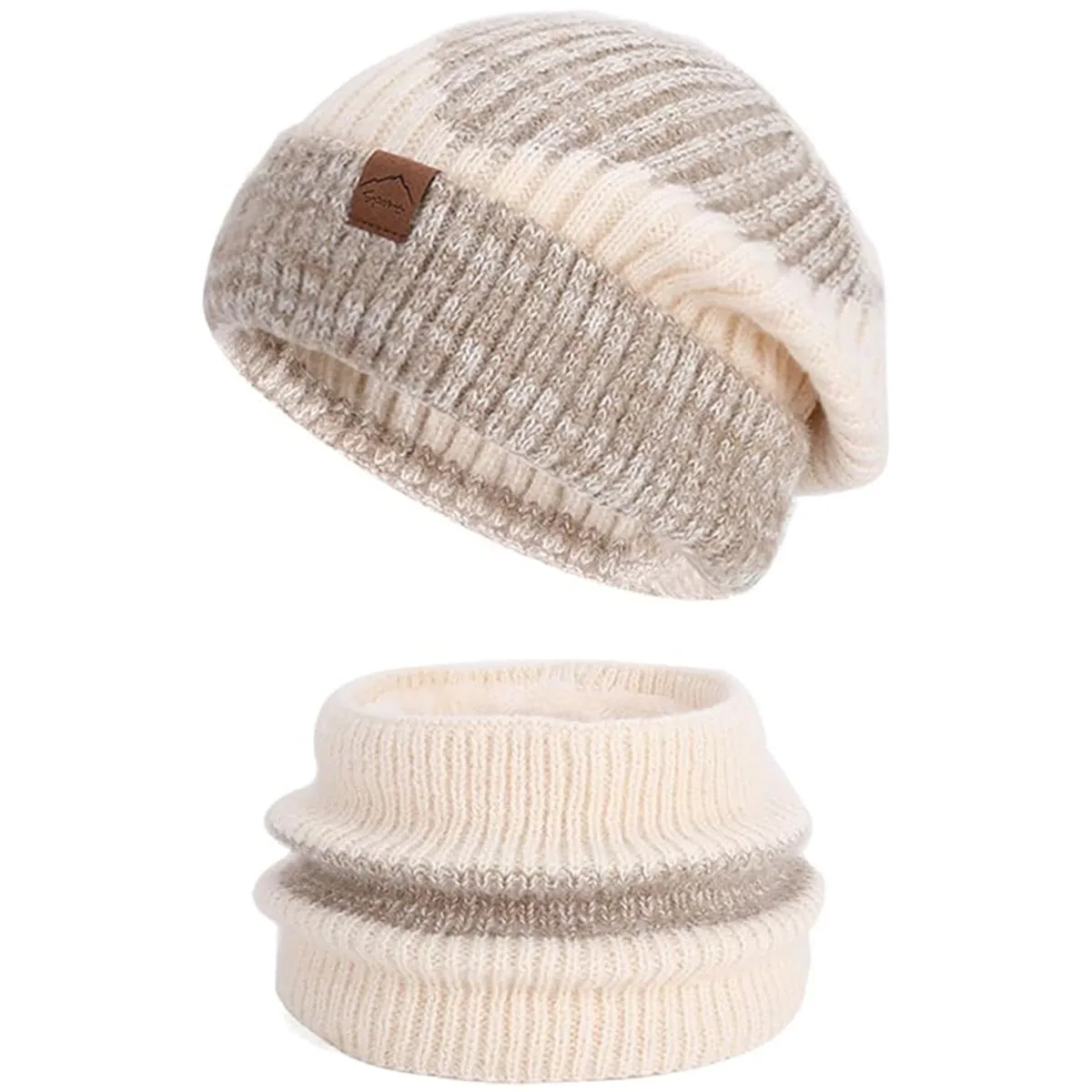 Beanies Neckerchief for Women Winter Warm Hats Scarf Set - 2 Pack - Beige