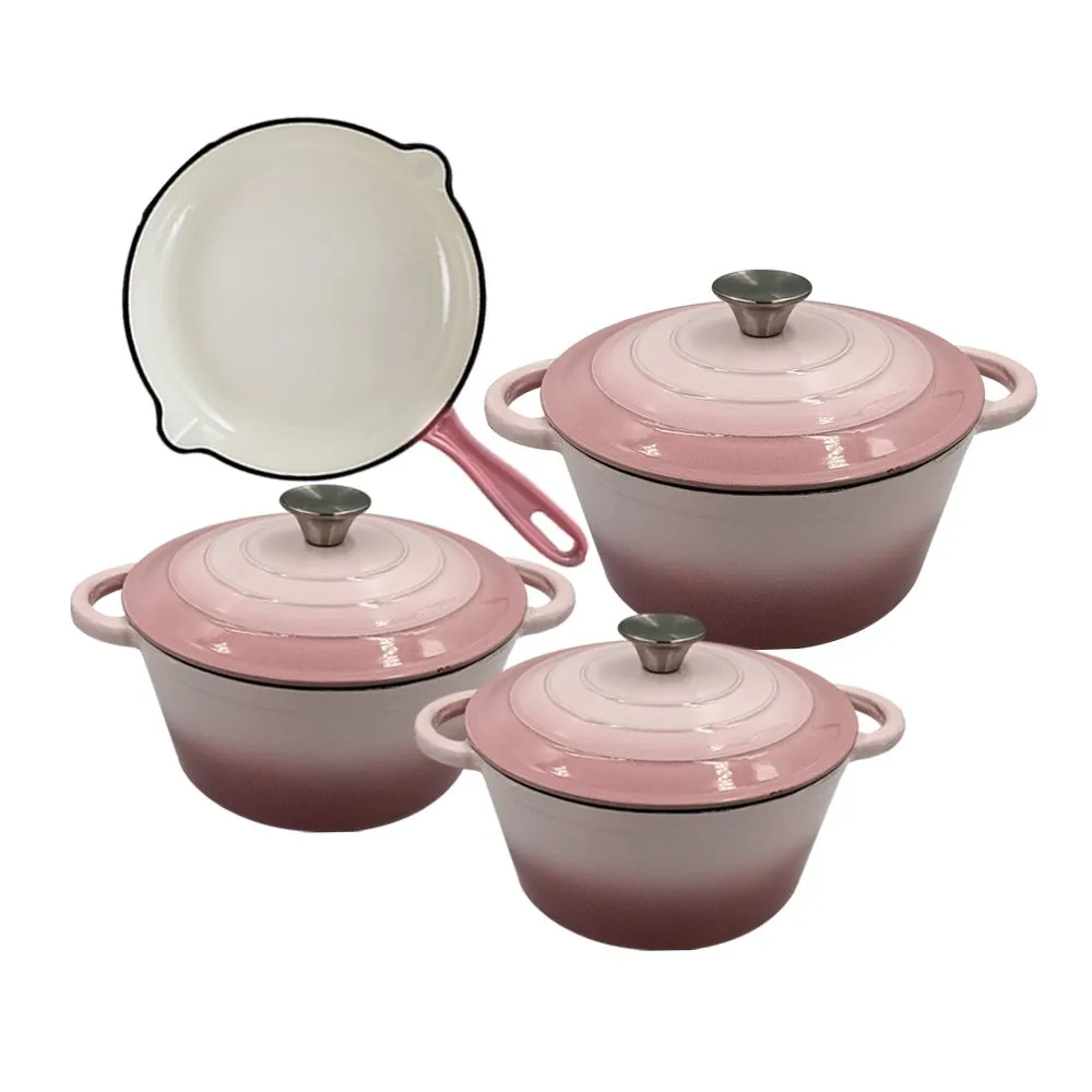 Authentic - 7 Piece New Design Dutch Pot Cookware Sets Cast Iron - 2 Tone PInk