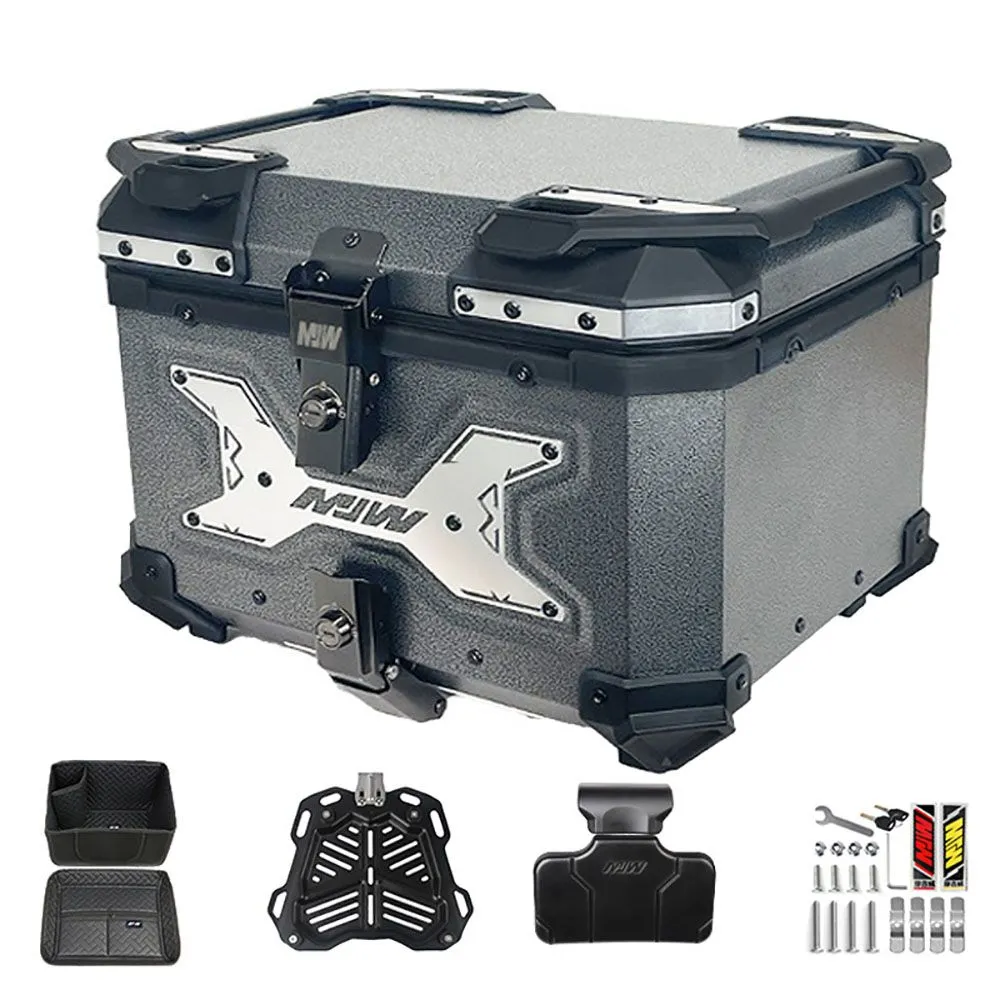 Motorcycle Tail Box 45L Aluminum Alloy Top Case Trunk For Helmet Storage - SILVER