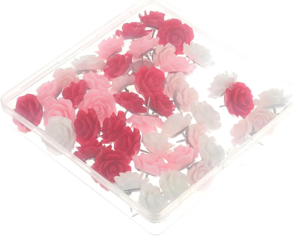 40Pcs Flower Thumbtacks Decorative Push Pins Rose Gradient Colors for Cork