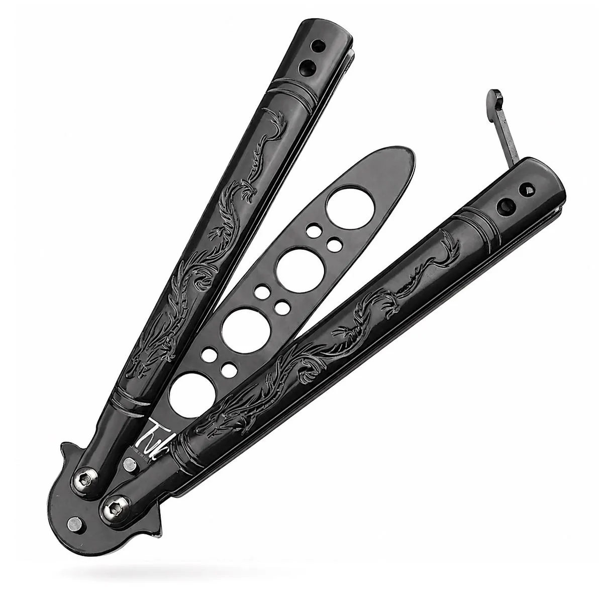 Black Butterfly Balisong Non Sharp / Blunt Trainer with Dragon Etching