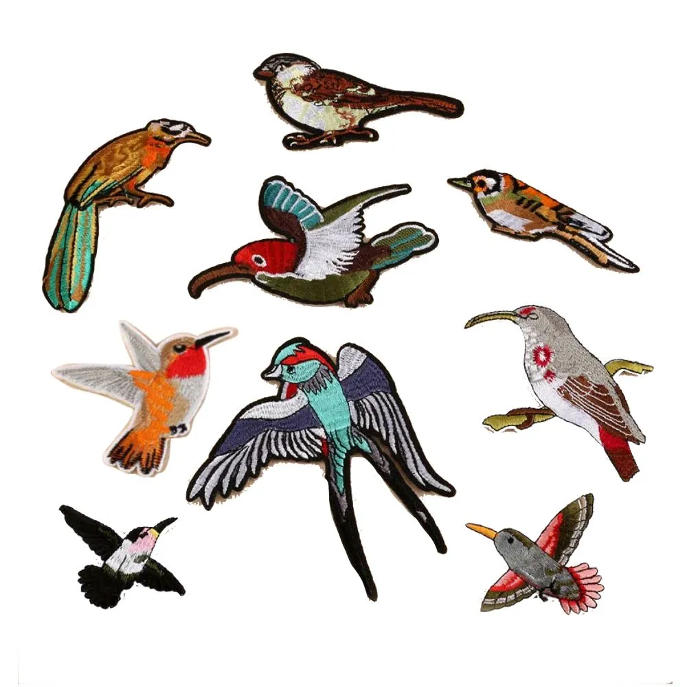 Craft Embroidered Patches Applique Bird Badges Set of 9 (8cm)