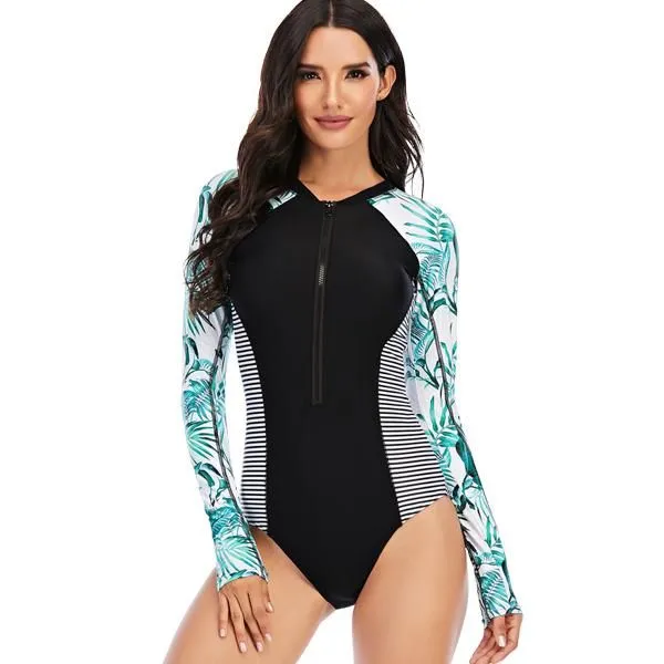 Iconix Women's Lush Vibes Long Sleeve Zip Swimwear