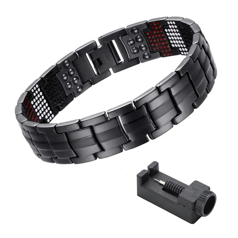Men's Magnetic Therapy Bracelet with 591 Minerals, Adjustable, Black - Black