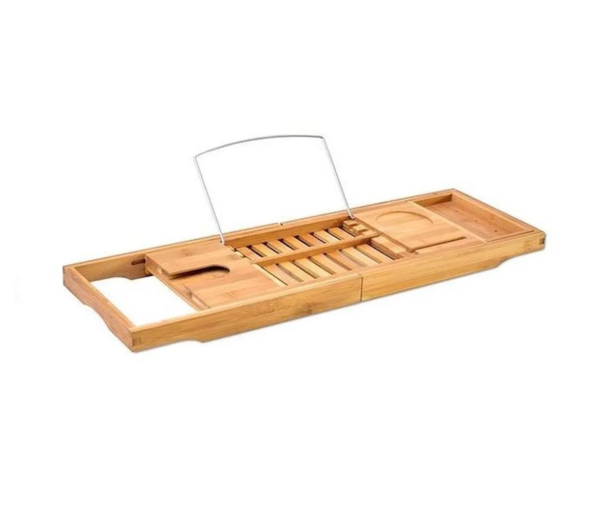 Expandable Bamboo Bath Tub Caddy - Bathroom Storage 100% Natural Bamboo