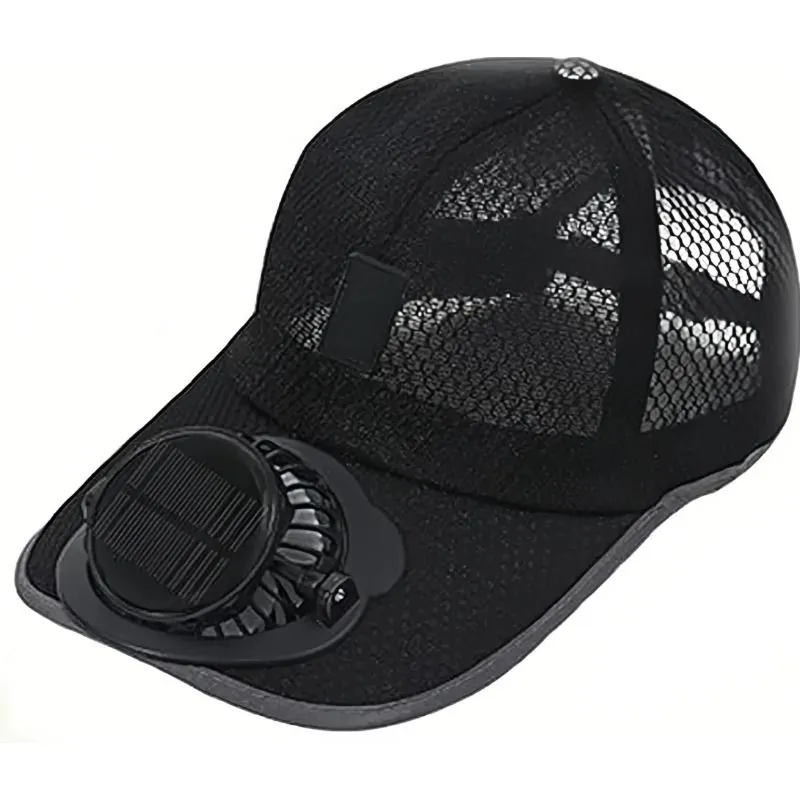 Rechargeable Solar Hat with USB and Solar-Powered Fan - Multicolored - Black