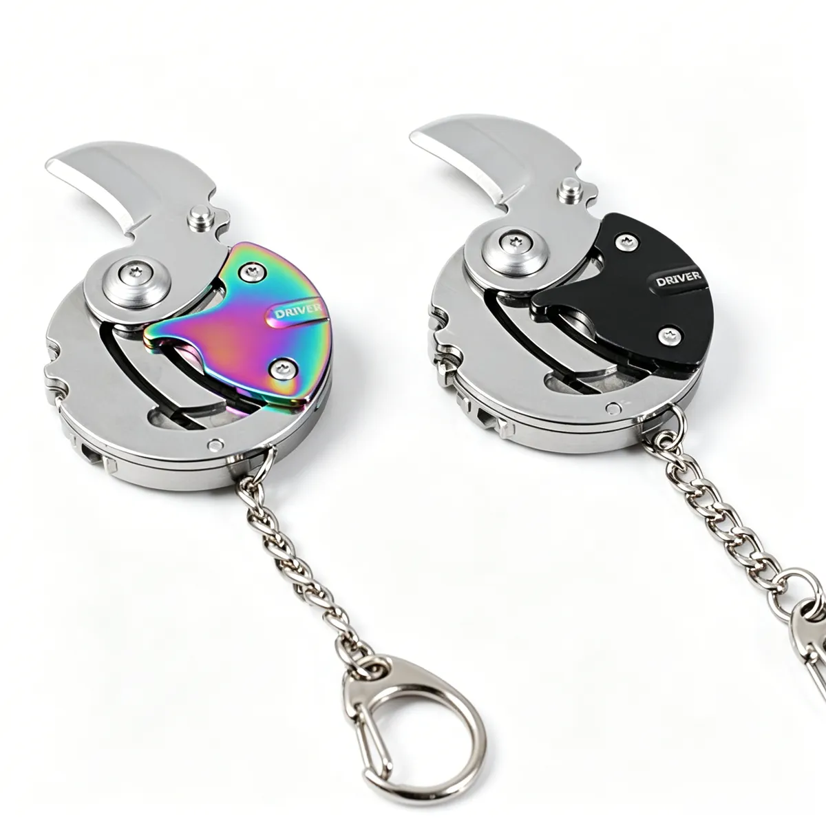 2 Pieces Portable Multitool Keychain with Folding Cutter & Screwdriver