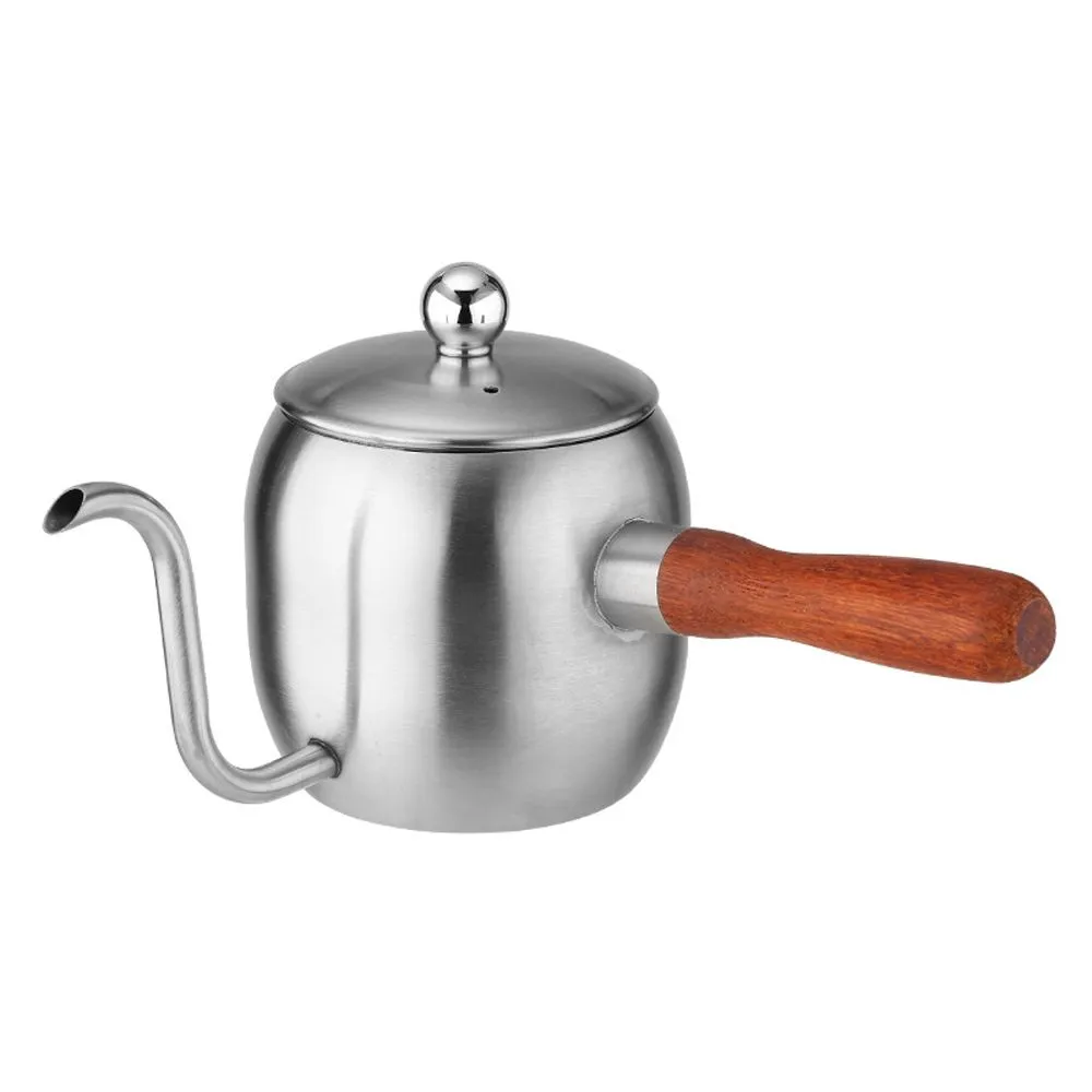 500ml Wooden Handle Stainless Steel Tea Dripper Coffee Kettle-Silver