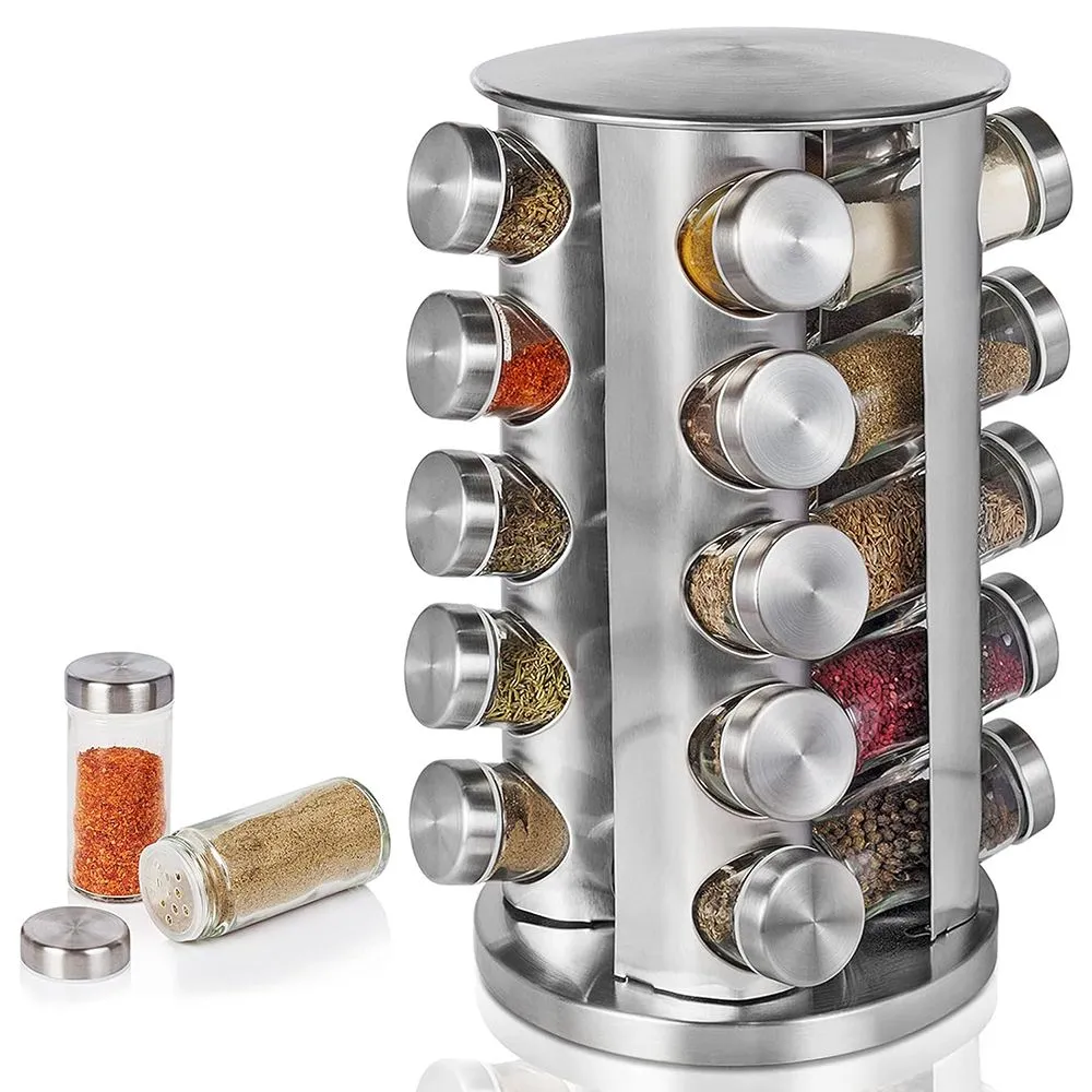 Revolving Spice Rack Set with 20 Spice Jars, Spice Organizer for Countertop