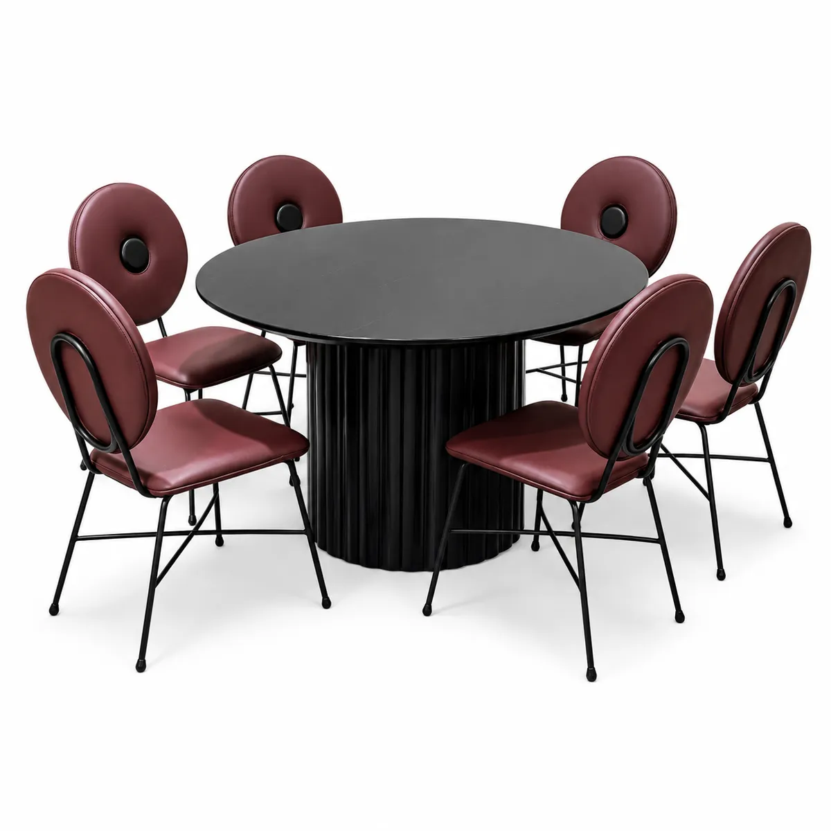 TG24130 6-Seater Round Dining Set - Modern Marble Style Table and Chairs