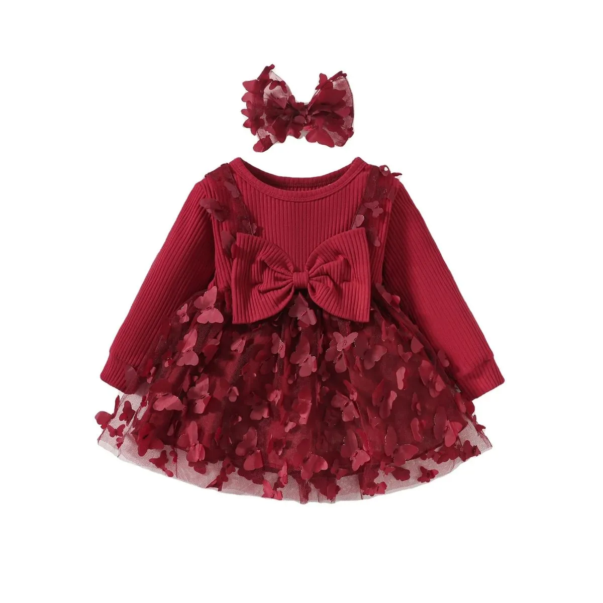 Butterfly Applique Mesh Dress and Headband Set for Girls - 12-18 months