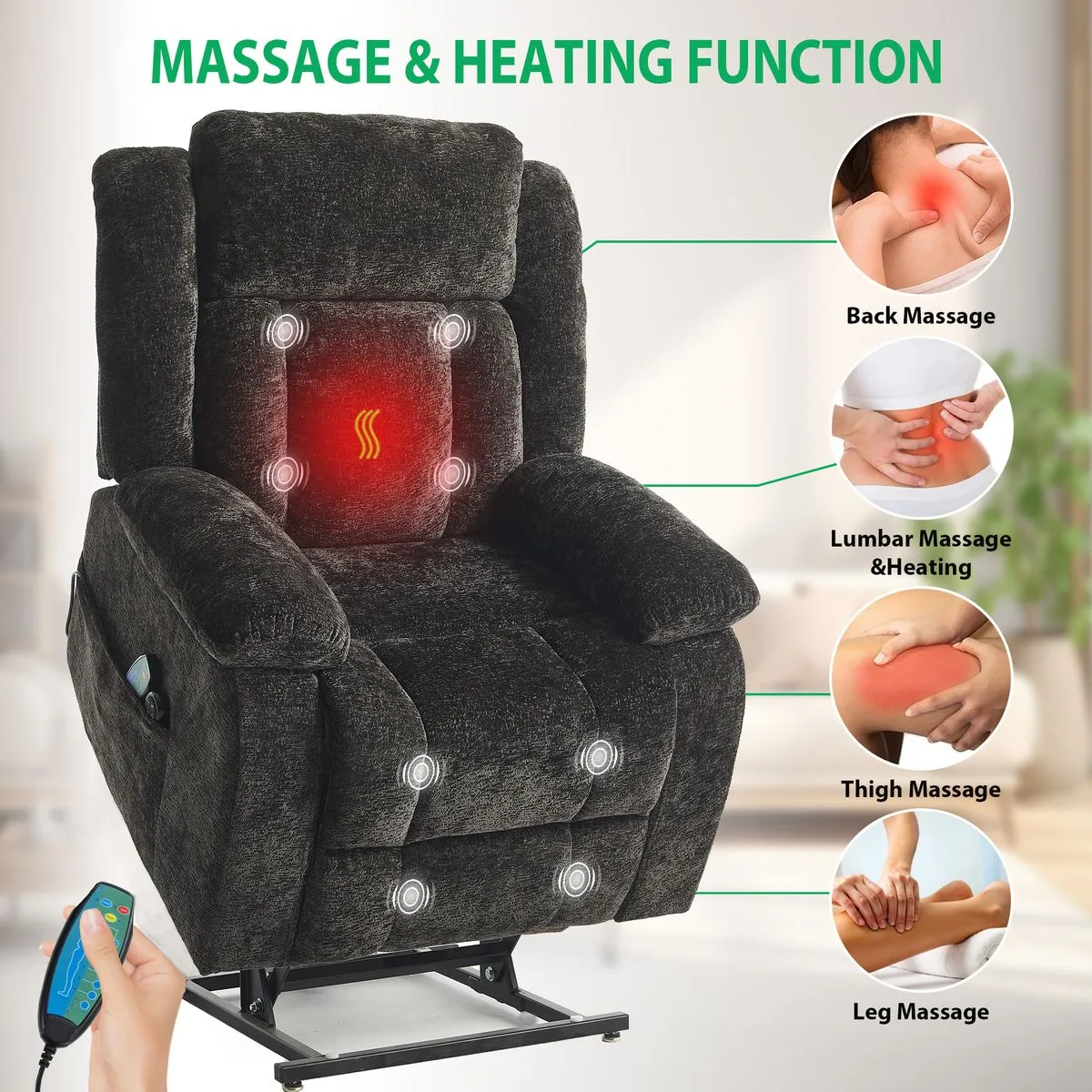 Power Lift Recliner Chair Massage 180 Degree Sleeper Couch Sofa Bed