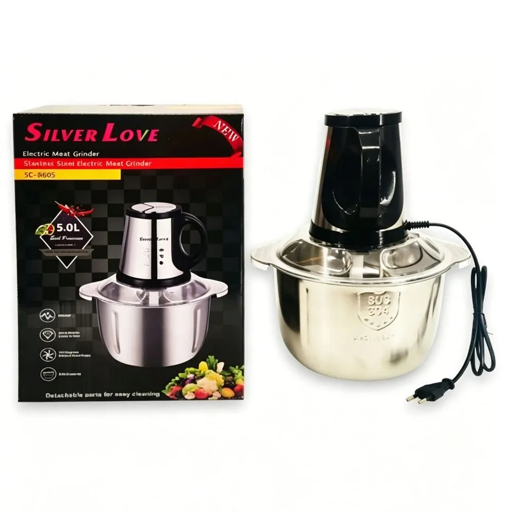 5L Stainless Steel Electric Meat Grinder, Food Chopper Vegetable Blender