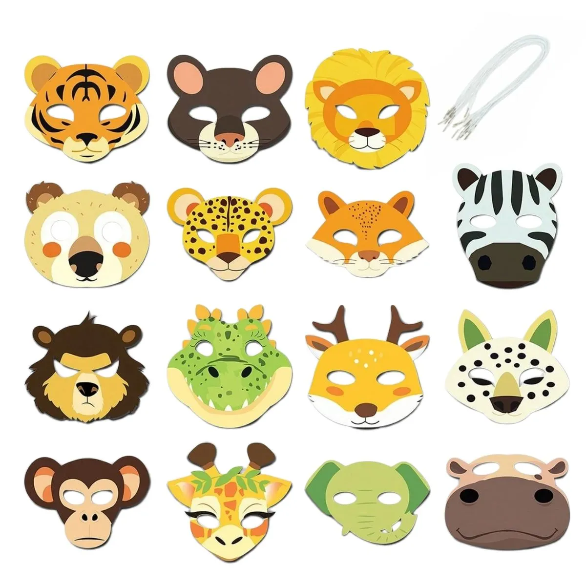 Title 15 Piece Jungle Animal Paper Masks Set - Wild Animal Party Favors