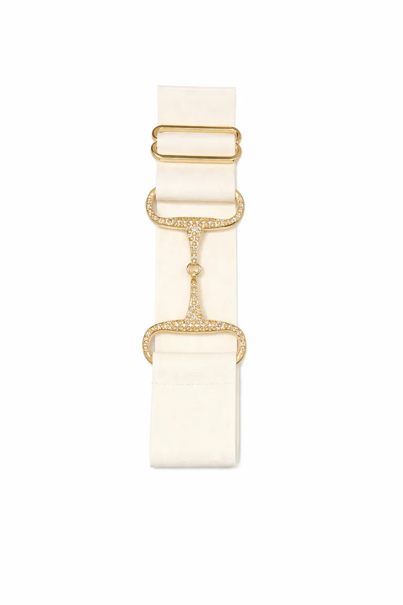 Metal Rhinestone Snaffle Bit Equestrian Horse Riding Belt - Gold - Cream