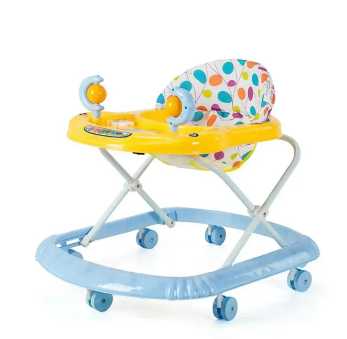 2-in-1 Baby Walker with Interactive Toys - Blue, Yellow