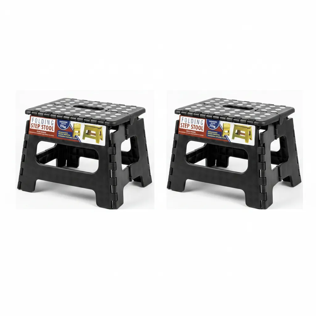 Durable Collapsible Step Stool - 25x21x21cm Black for Home Use - 2 Pack