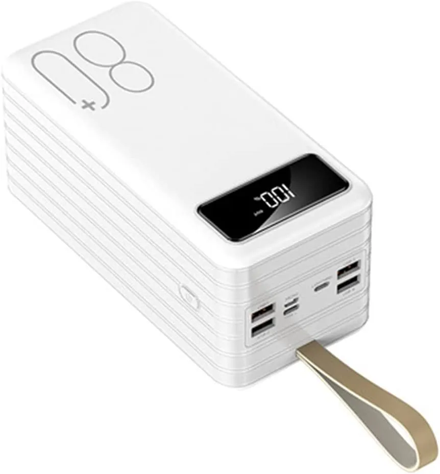 80000mah Large Capacity Multifunctional Power Bank with 3 Cables LED Light - White