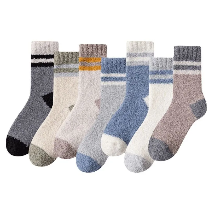 7 Pairs of Mixed Neutral Striped Warm Fuzzy Socks Value Pack