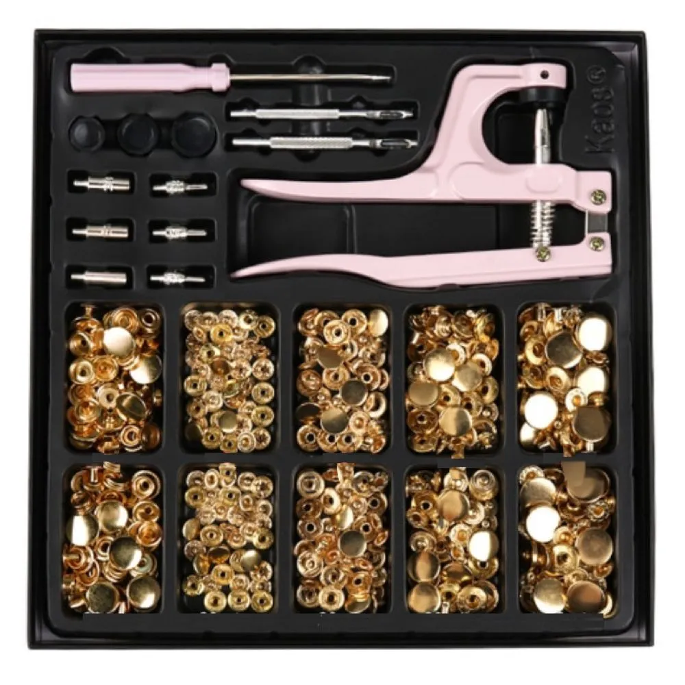 Craft 100 Piece Assorted Metal Button Ring Press Snap Fasteners Jumbo Kit - Gold
