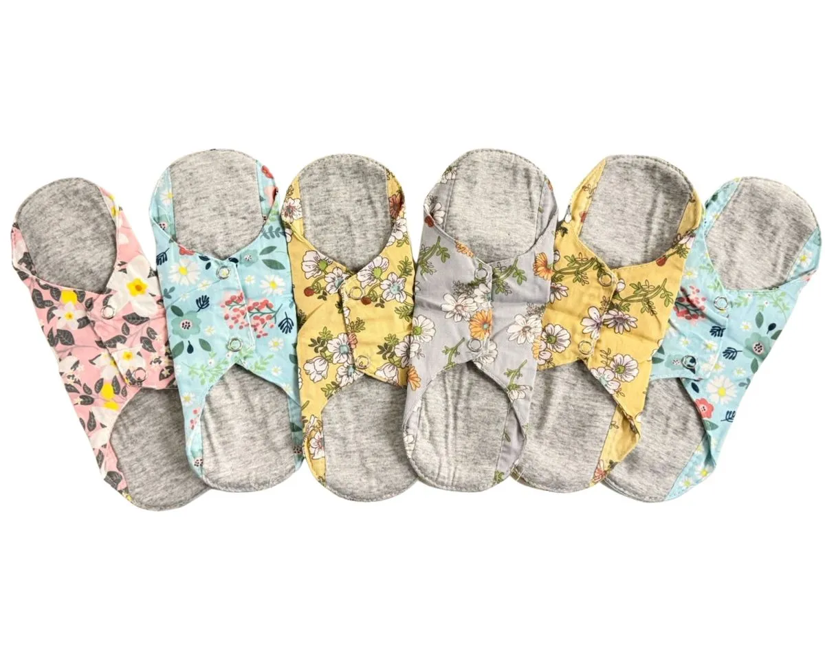6-Pack Floral Reusable Sanitary Pads - Medium