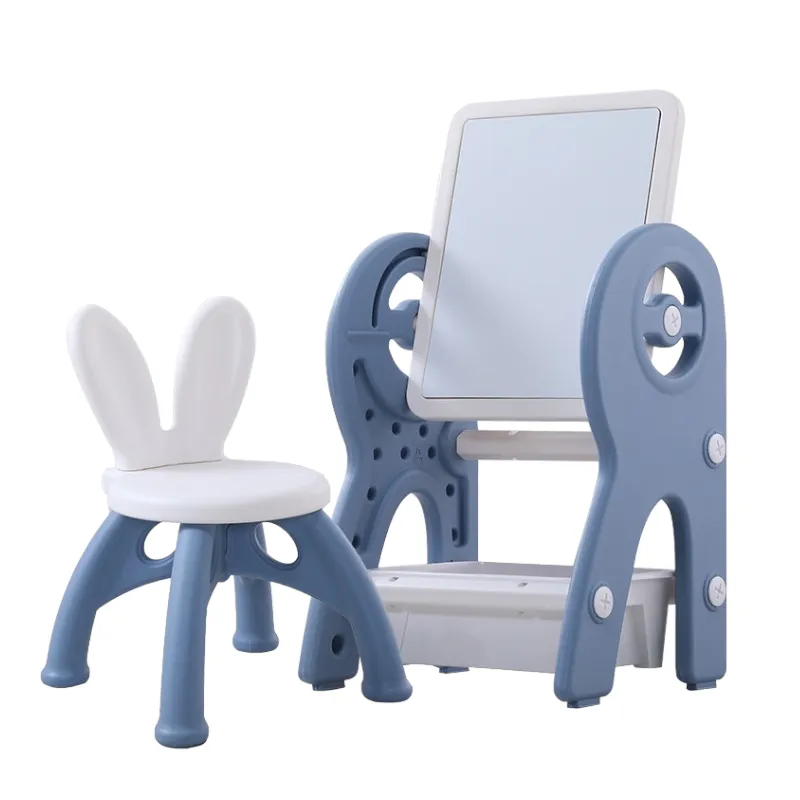 2 in 1 Kids Table & Chair Set Art Easel with Magnetic DIY Painting Board - Blue