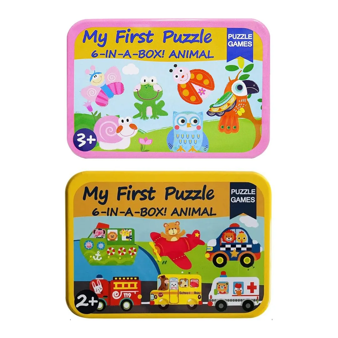 Kid's First Puzzle Early Education 6 in 1 Jigsaw Puzzles in Tin Box