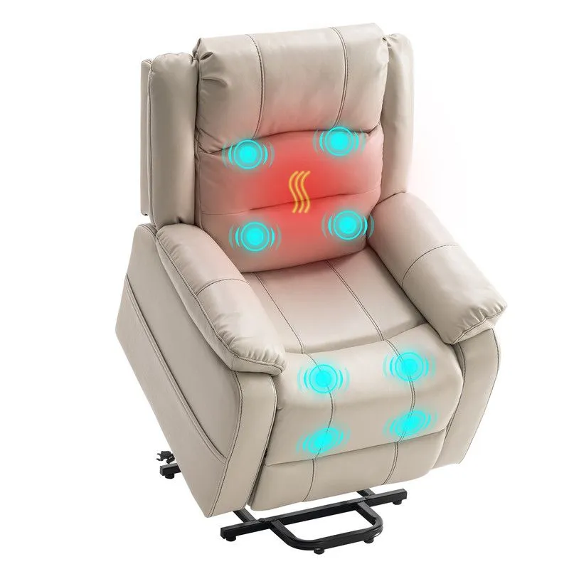 Electric Lift Recliner Chair Massage Heat Sofa Leather Sleeper Couch - Beige