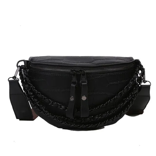 Outdoor waist bag Waist Bag Quality Leather Shoulder Bags - Black
