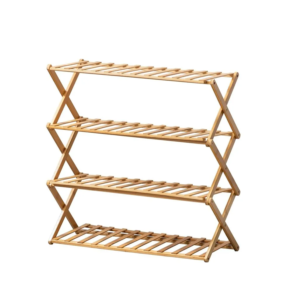 4 Tiers Installation-Free Foldable Natural Bamboo Shoe Rack