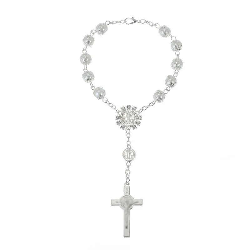 Auto Rearview Catholic Rosary Pendant - Cross Blessing Beads for Car