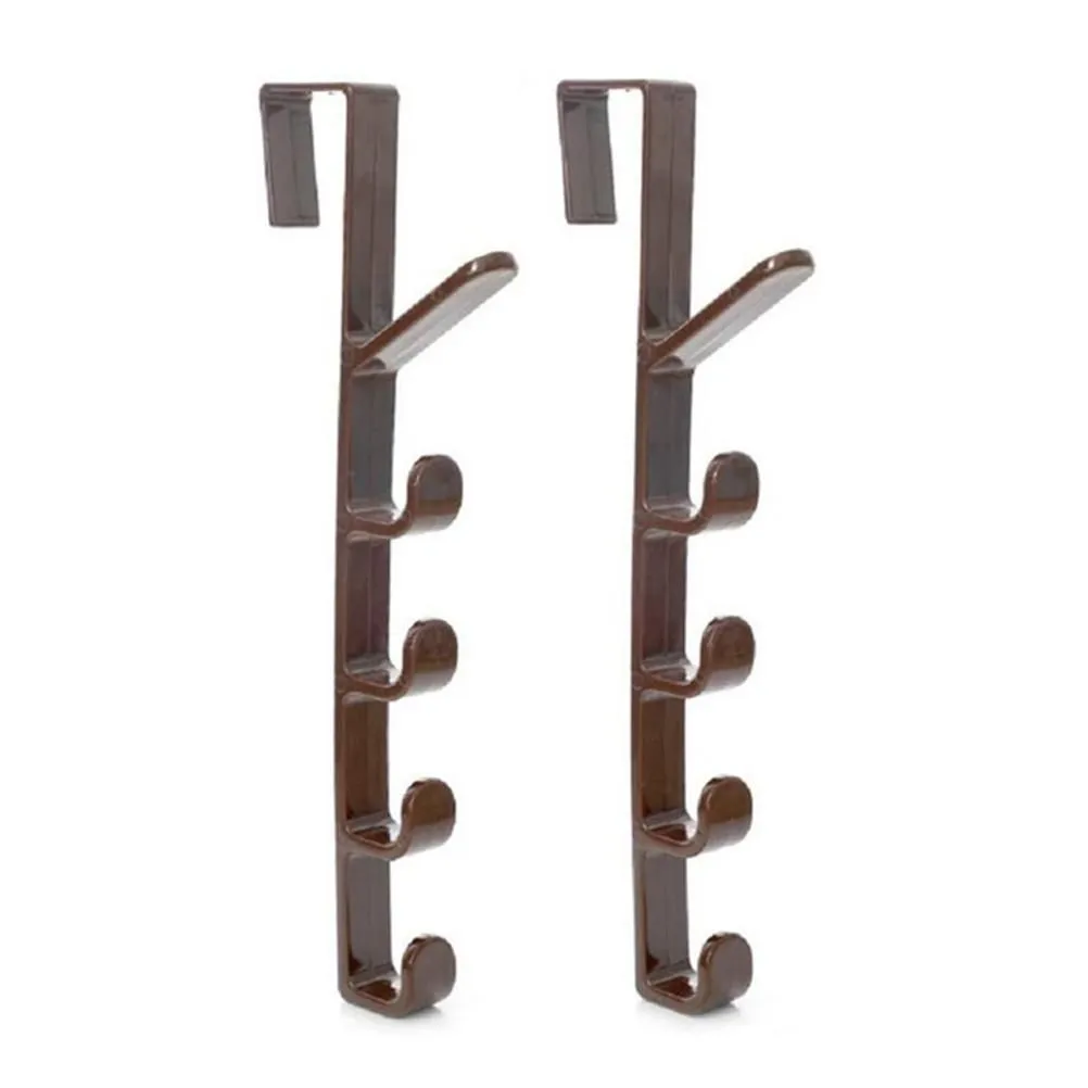 2 Pieces Japanese Style 5-Segment Portable Door Hook Punch Free Brown