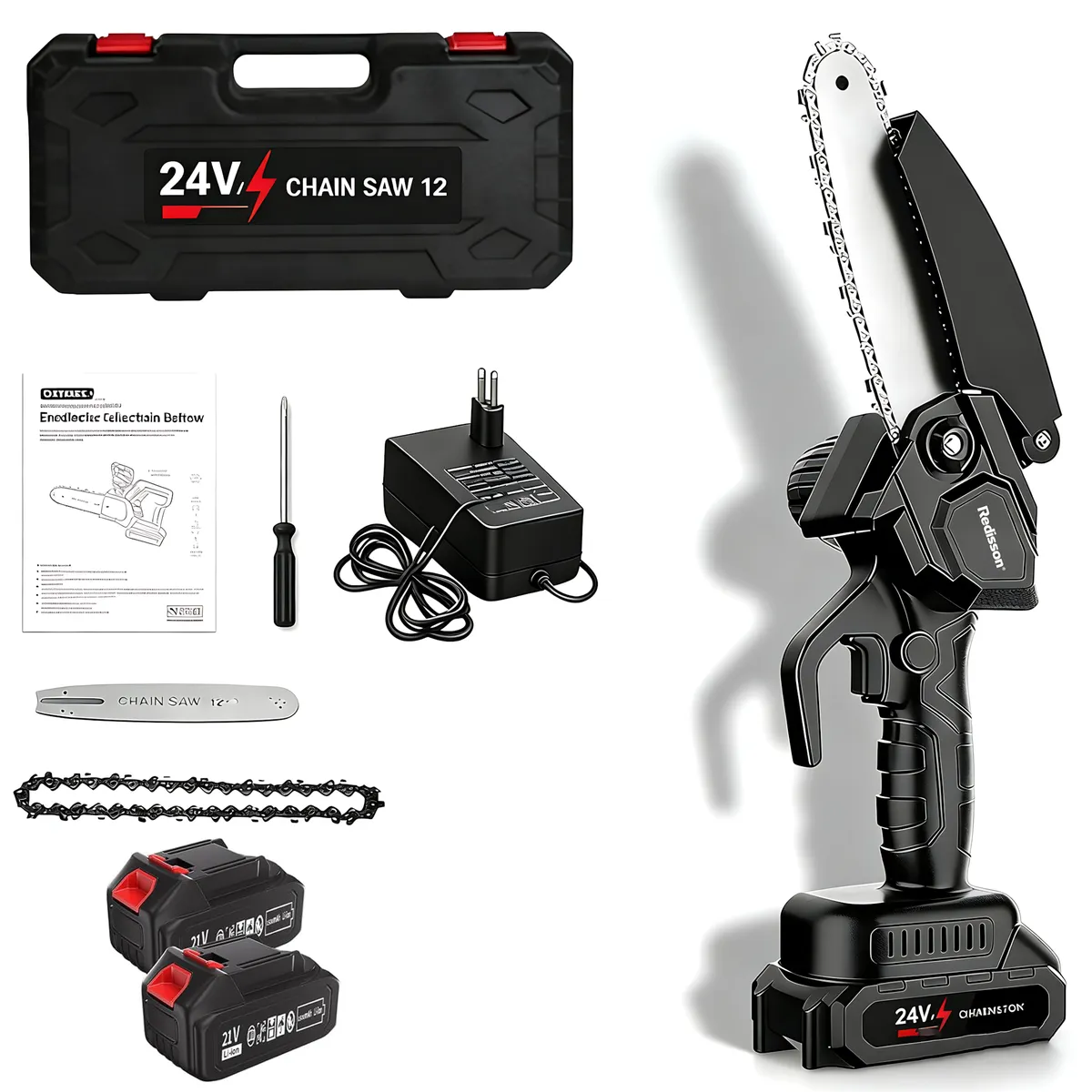 Redisson - Mini Chainsaw Cordless 6", Handheld Chain Saw with Battery Set