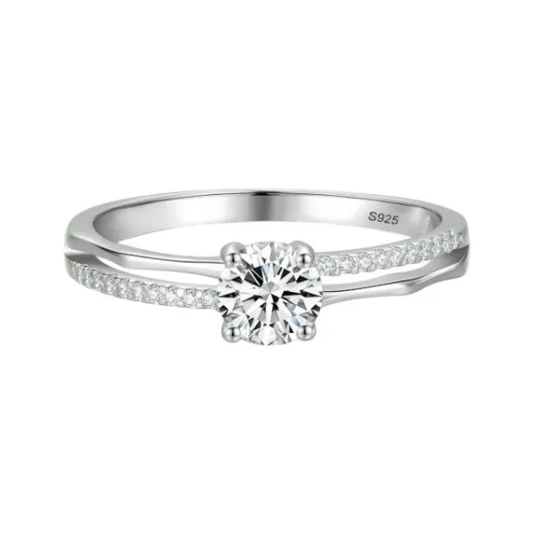 S925 Sterling Rhinestone Centerpiece Ring - Silver