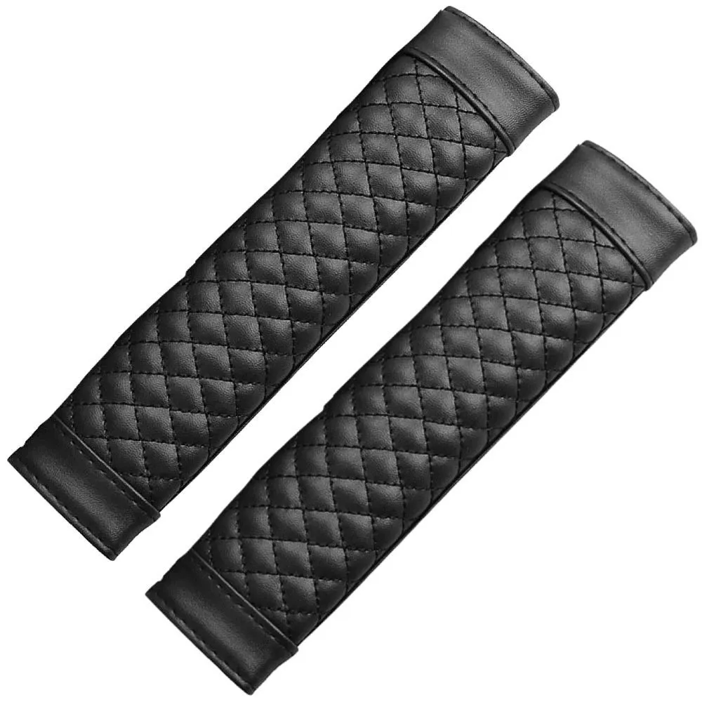 Automotive Leather Safety Wear Resistant Seat Belt Pad -23cm (Set Of 2) - Black