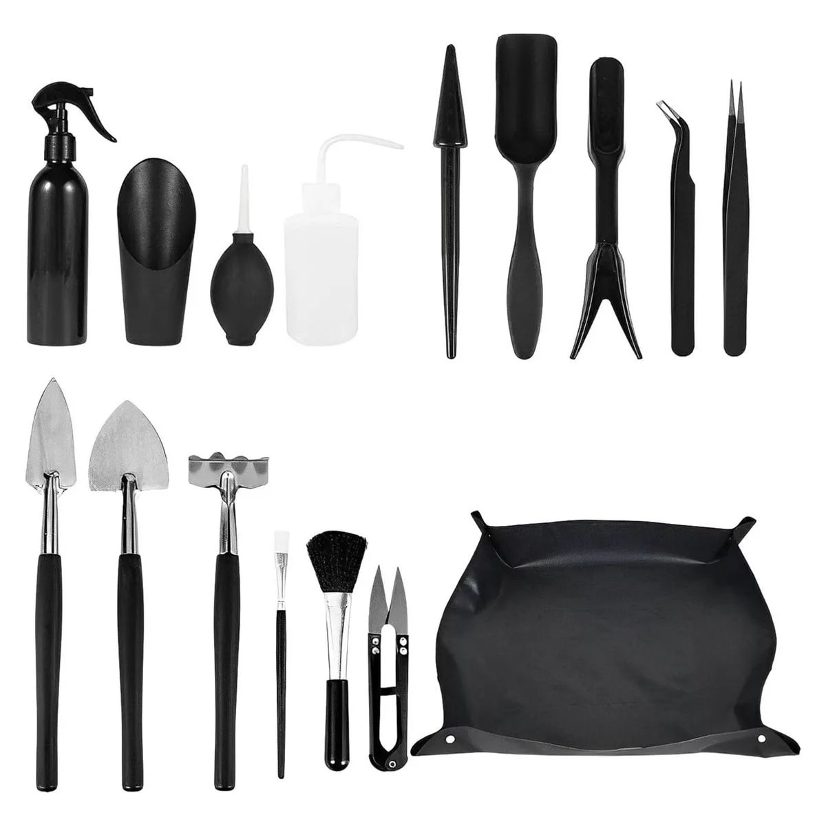 16 PCS Succulent Tools Set Mini Transplanting Garden Tools Hand Plant Care - Black