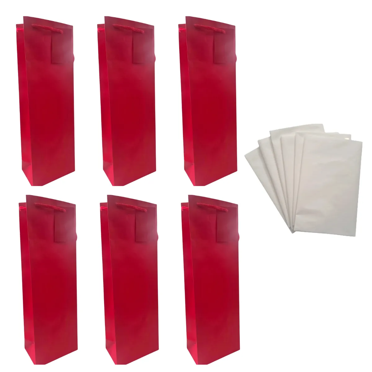 Red Wine Gift Bag & Tissue Paper Set 6 Pack for Parties & Presents