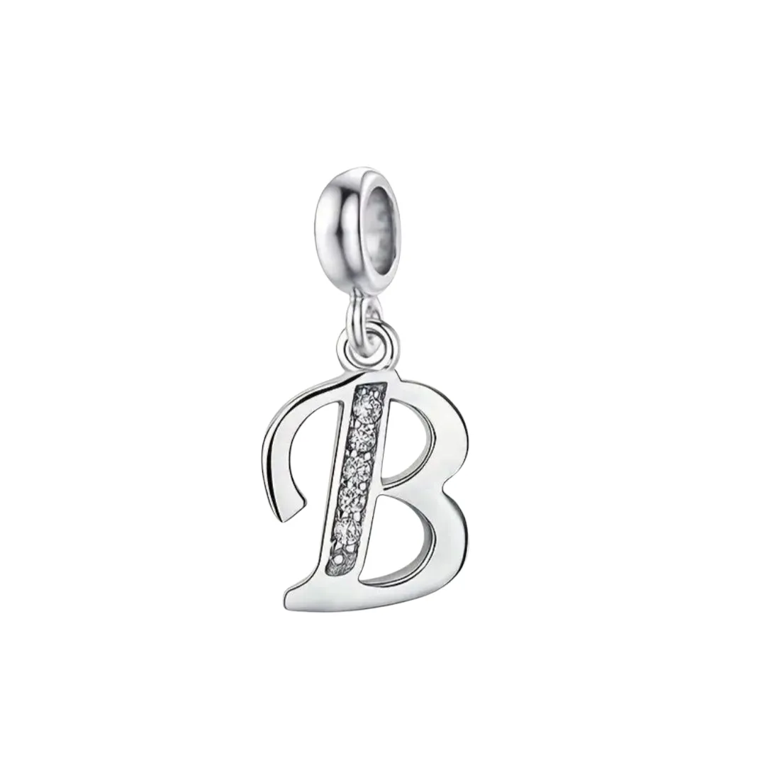 Silver Dazzling Pendant Charm ,Sparkling Alphabet Charm - Letter B